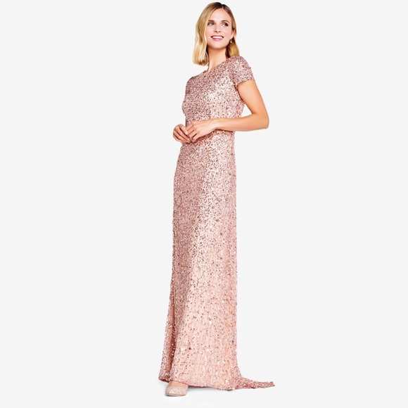 Adrianna Papell Dresses | Adrianna Papell Scoop Back Sequin Gown Rose Gold | Poshmark